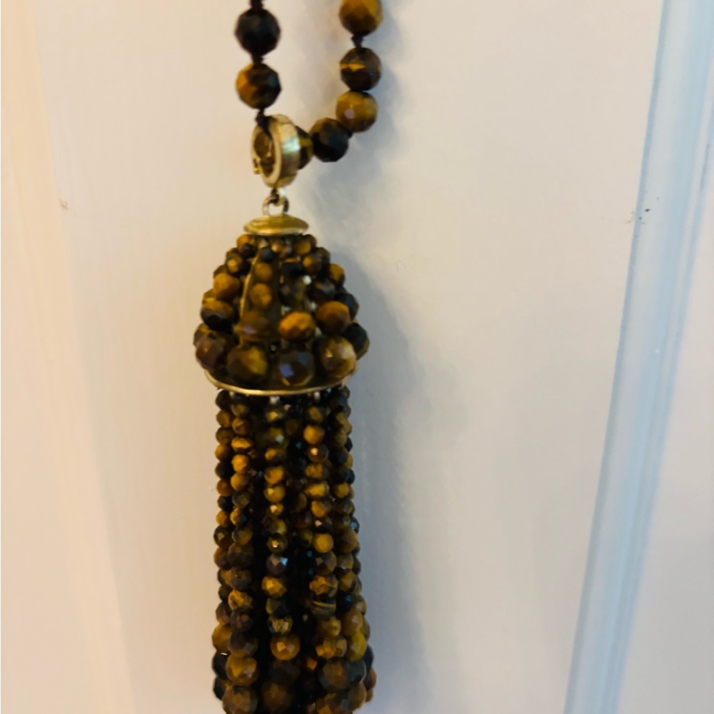 Kendra Scott Tiger Eye Brown Beaded Tassel Necklace